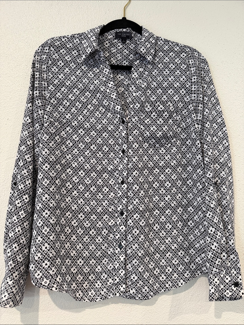 The Limited Black and White Geometric Button-Up Blouse